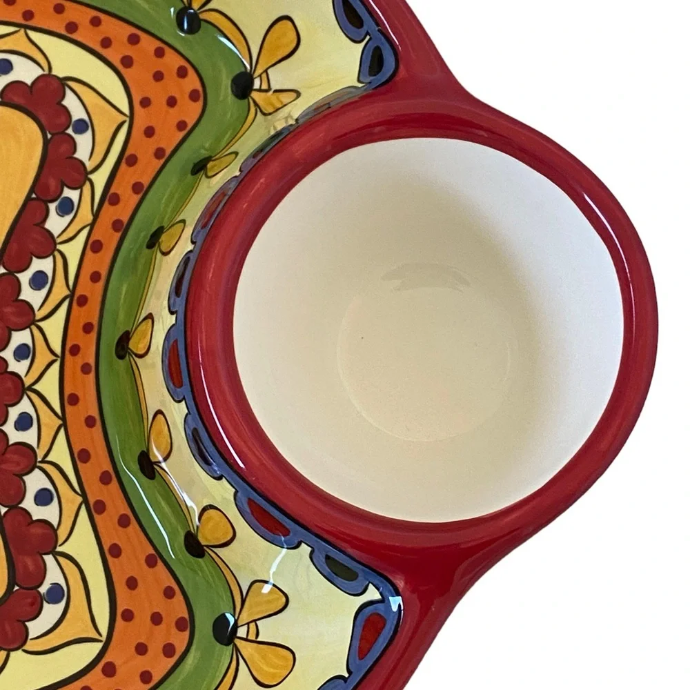 PIER 1 IMPORTS Colorful Ceramic Grenada Chips and Dips Serving Bowl